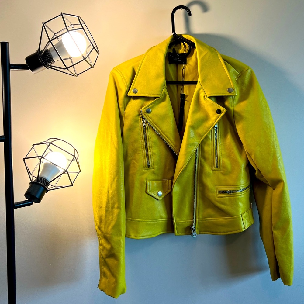 Yellow Faux Leather Moto Jacket